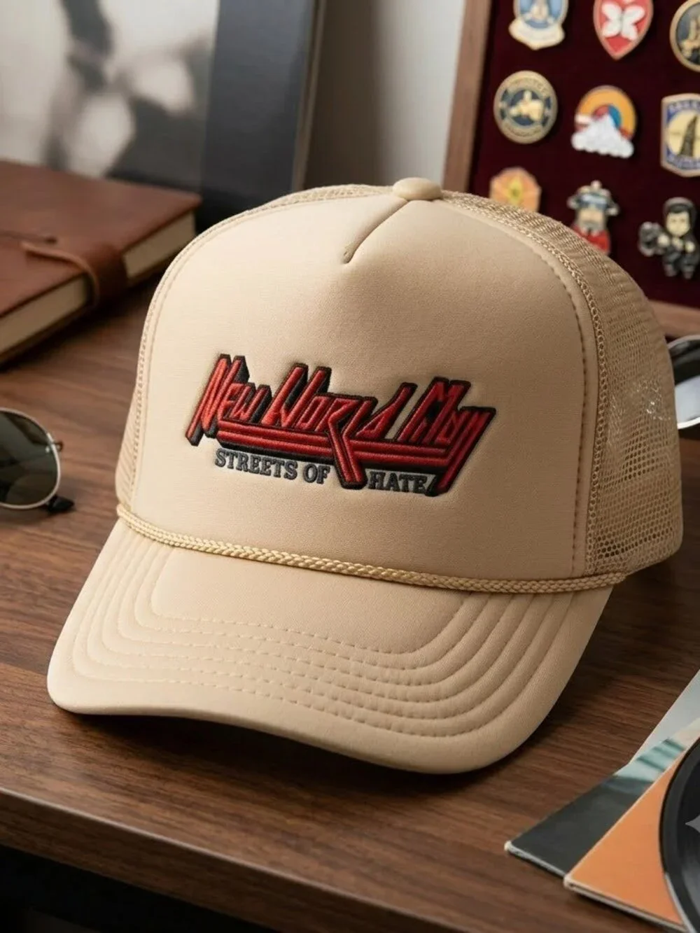 Retro New World Man Streets Of Hate Embroidered Foam Trucker Hat Rope Heavy Meta